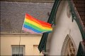 Rainbow flag outside Old Meeting Unitarian Chapel Sidmouth DSC00753.JPG