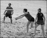 Playing volleyball on Exmouth beach P1010065.JPG