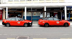 Red taxi cars Sidwell Street Exeter SL300 DSCF3590.JPG