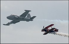 Strikemaster and Biplane over Dawlish 7947.JPG