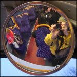 Fisheye mirror on upper deck of bus GM5 P1210834.JPG