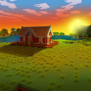 Beautiful Sunset From Your Cozy House! in Realmcraft Minecraft Clone