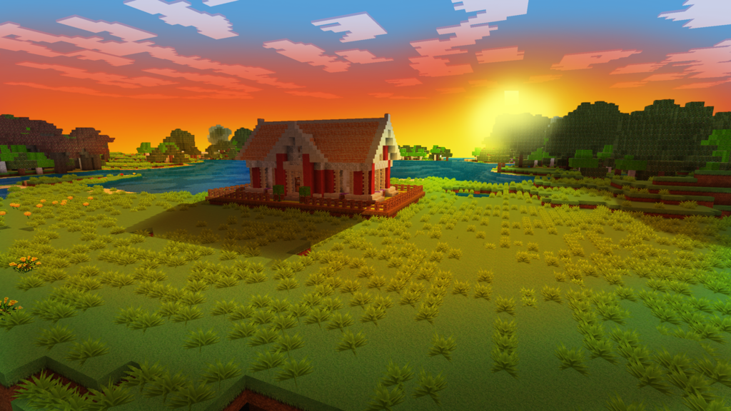 Beautiful Sunset From Your Cozy House! in Realmcraft Minecraft Clone