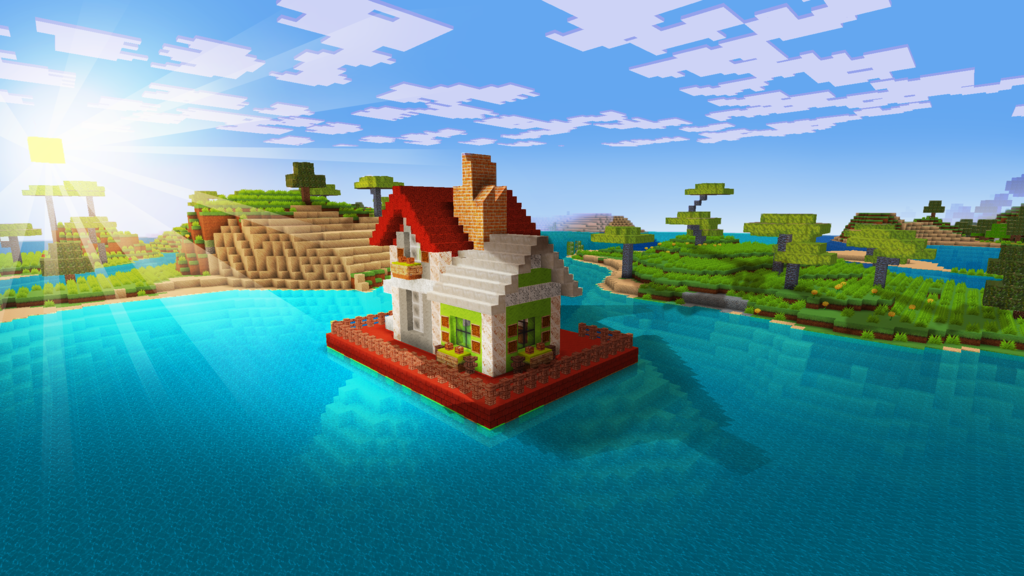 Cute Little House on Water in Realmcraft Free Minecraft Style Game