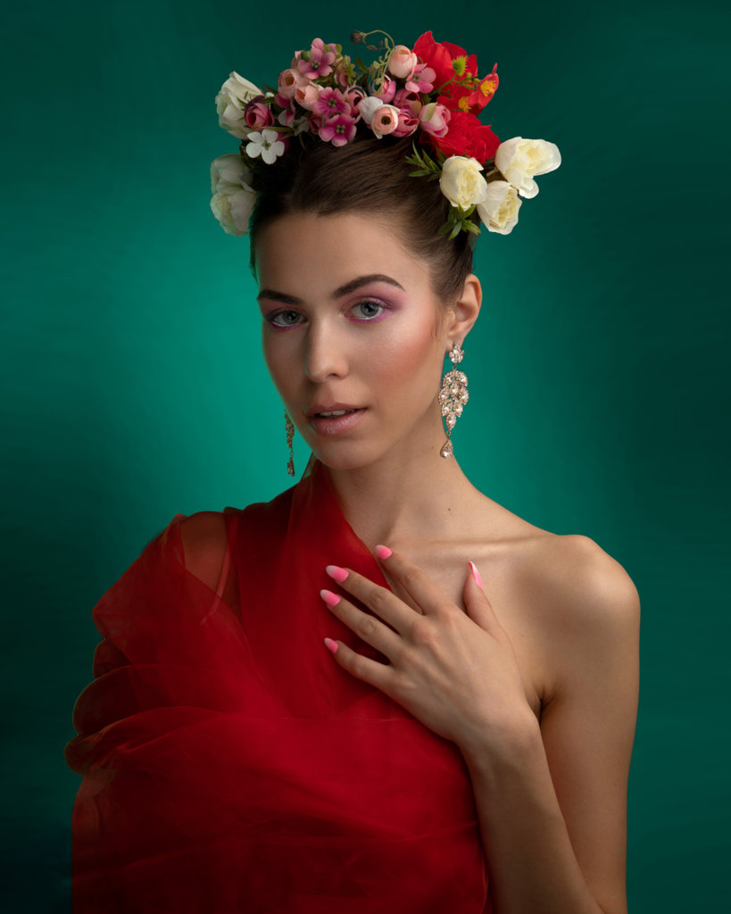 Portrait shot with flowers